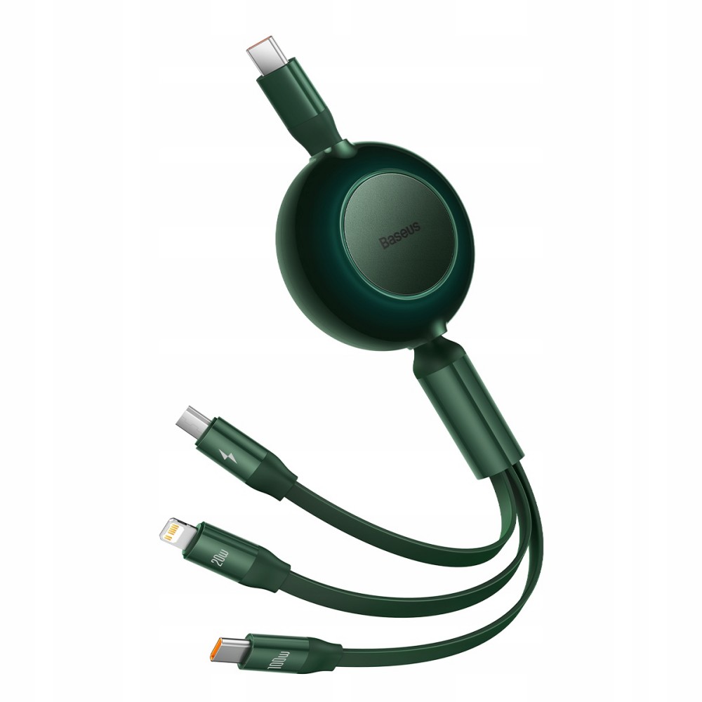 Кабель Baseus Bright Mirror 2 Series Retractable 3-in-1 Fast Charging Data Cable Type-C to M+L+C 100W 1.1m Green