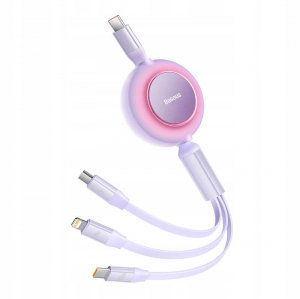 Кабель Baseus Bright Mirror 2 Series Retractable 3-in-1 Fast Charging Data Cable Type-C to M+L+C 100W 1.1m Purple