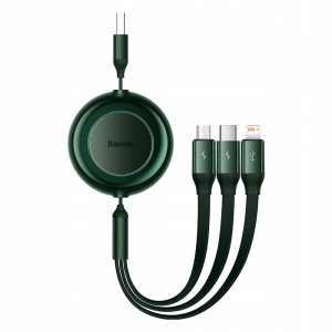 Кабель Baseus Bright Mirror 2 Series Retractable 3-in-1 Fast Charging Data Cable USB to M+L+C 3.5A 1.1m Green