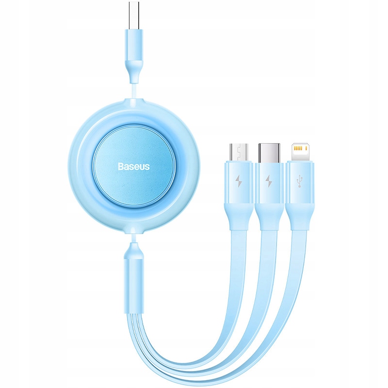 Кабель Baseus Bright Mirror 2 Series Retractable 3-in-1 Fast Charging Data Cable USB to M+L+C 3.5A 1.1m Sky Blue