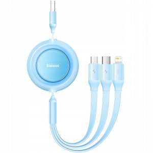 Кабель Baseus Bright Mirror 2 Series Retractable 3-in-1 Fast Charging Data Cable USB to M+L+C 3.5A 1.1m Sky Blue