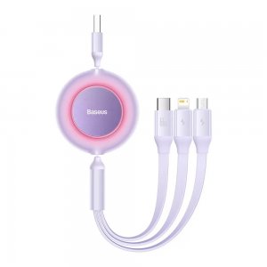Кабель Baseus Bright Mirror 2 Series Retractable 3-in-1 Fast Charging Data Cable USB to M+L+C 66W 1.1m Purple