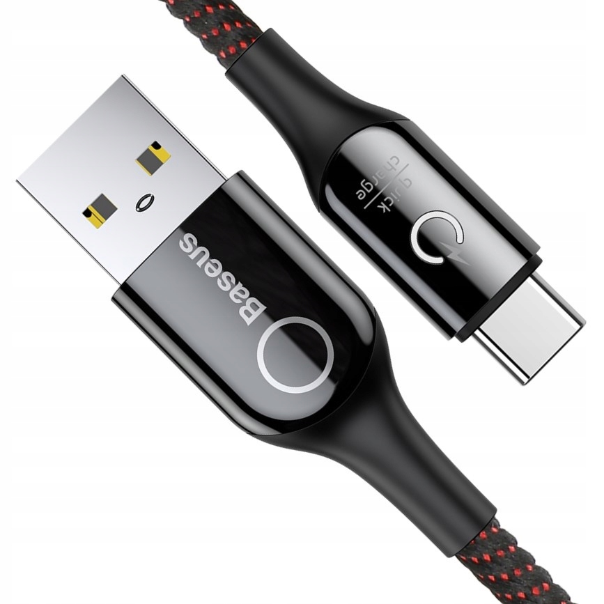 Кабель Baseus C-shaped Light Intelligent power-off Cable USB For Type-C 3A 1M Black