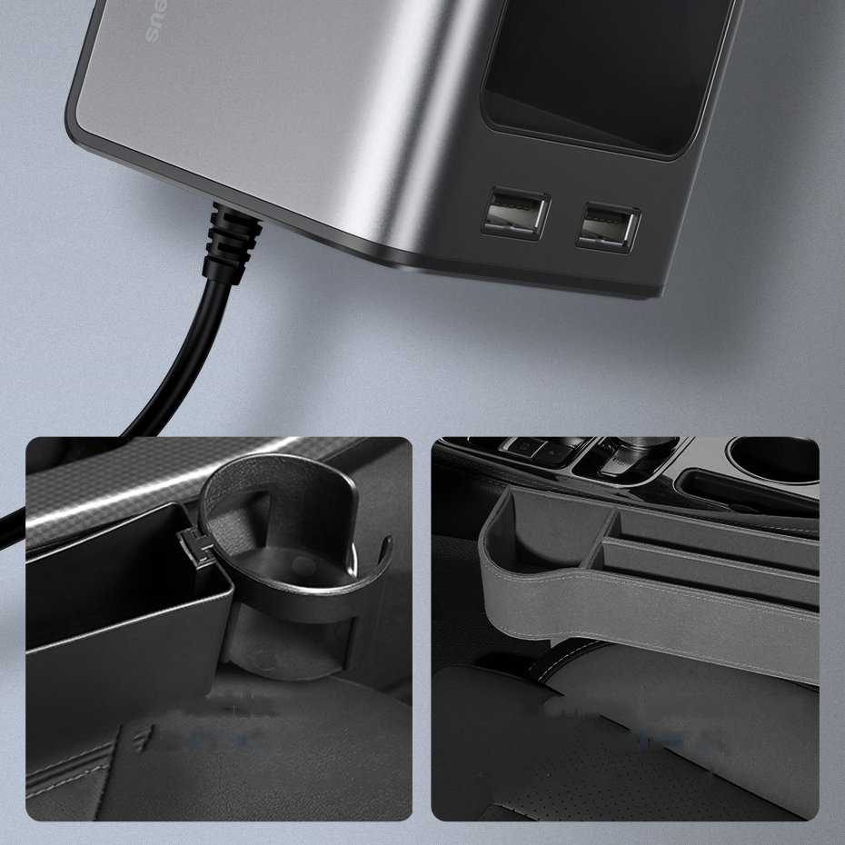 Baseus Deluxe Metall-Auto-Organizer mit Getränkehalter, 2x USB