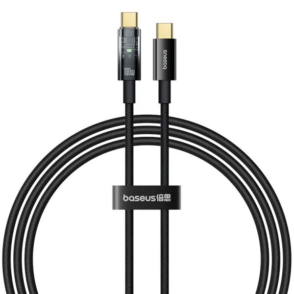 Кабель Baseus Explorer Charging Cable USB-C to USB-C 100W with Auto Shutdown 1m Cluster Black