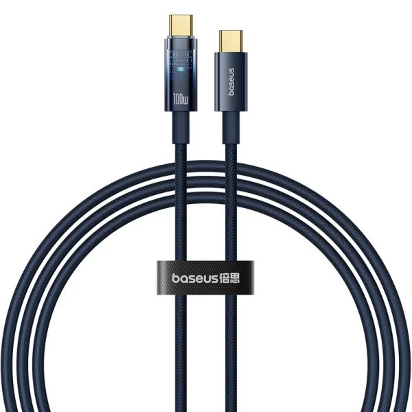 Кабель Baseus Explorer Charging Cable USB-C to USB-C 100W with Auto Shutdown 1m Deepsea Blue