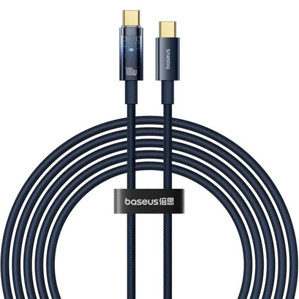 Кабель Baseus Explorer Charging Cable USB-C to USB-C 100W with Auto Shutdown 2m Deepsea Blue