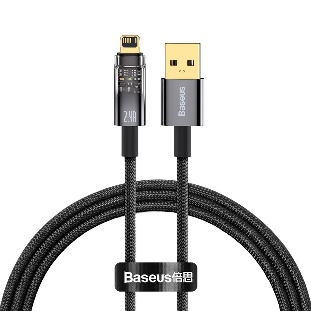 Кабель Baseus Explorer Series Auto Power-Off Fast Charging Data Cable USB to IP 2.4A 1m Black