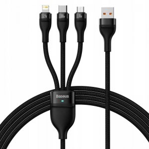 Кабель Baseus Flash Series Ⅱ One-for-three Fast Charging Data Cable USB to M+L+C 66W 1.2m Black