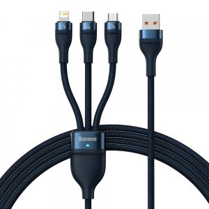 Кабель Baseus Flash Series Ⅱ One-for-three Fast Charging Data Cable USB to M+L+C 66W 1.2m Blue
