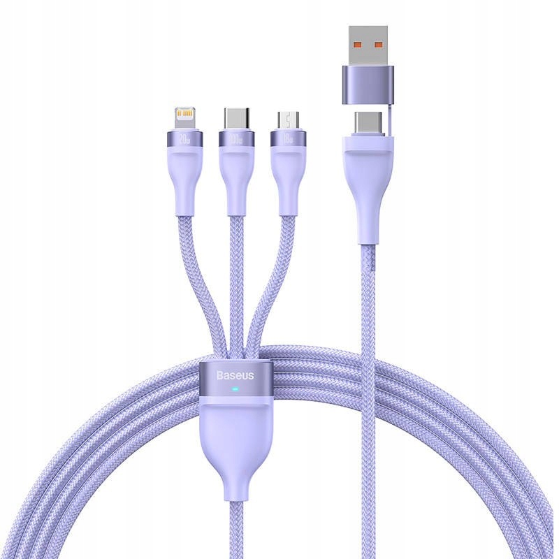 Кабель Baseus Flash Series Ⅱ Two-for-three Charging Cable U+C to M+L+C 100W 1.2m Purple