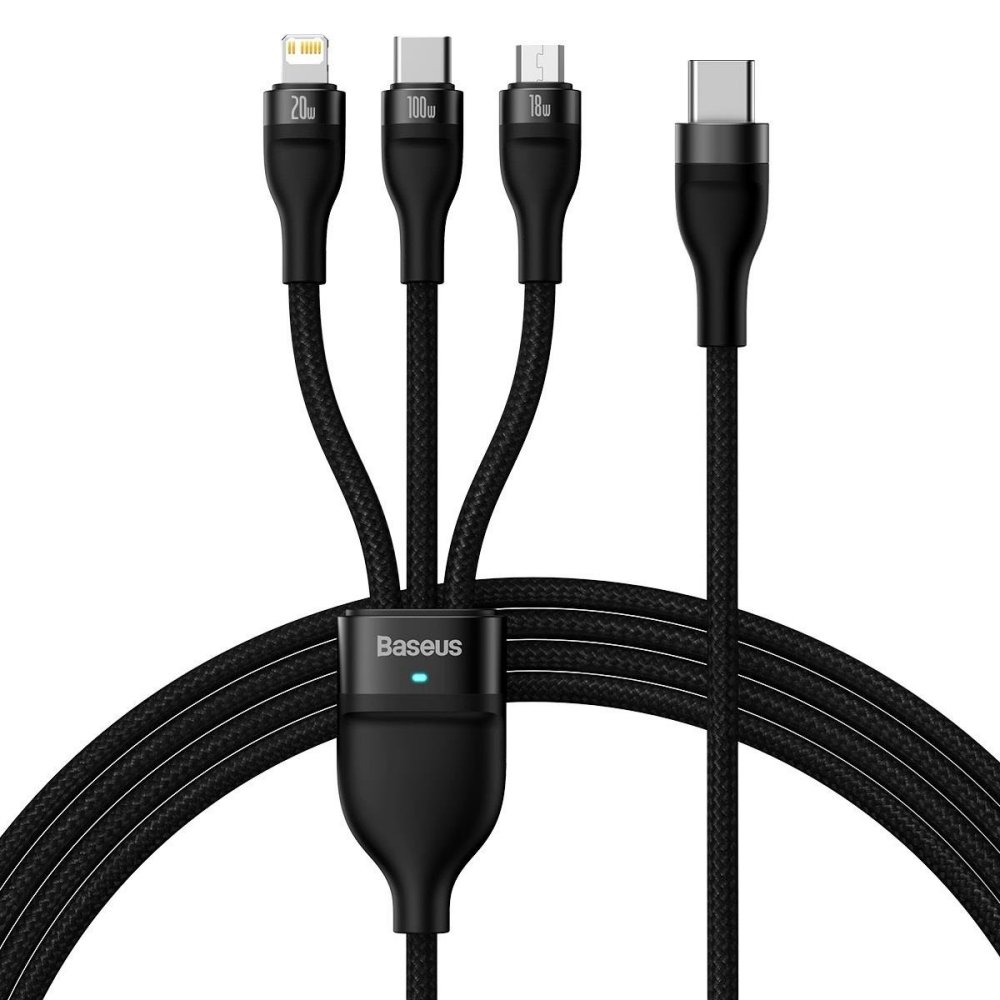 Кабель Baseus Flash Series ? One-for-three Fast Charging Cable Type-C to M+L+C 100W 1.5m Black