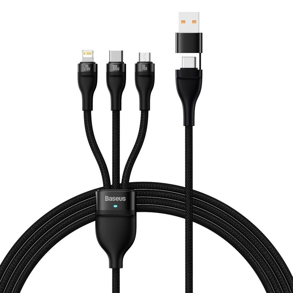 Кабель Baseus Flash Series Ⅱ Two-for-three Charging Cable U+C to M+L+C 100W 1.2m Black