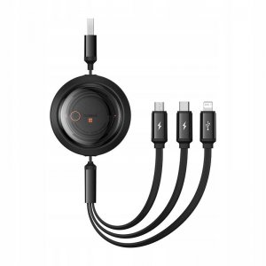 Кабель Baseus Free2Draw Retractable Crystal Fast Charging Data Cable USB to M+L+C 3.5A 1.1m Cluster Black