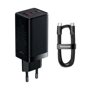 МЗП Baseus GaN3 Pro Fast Charger 2C+U 65W (Cable Type-C to Type-C 100W(20V/5A) 1m) Black