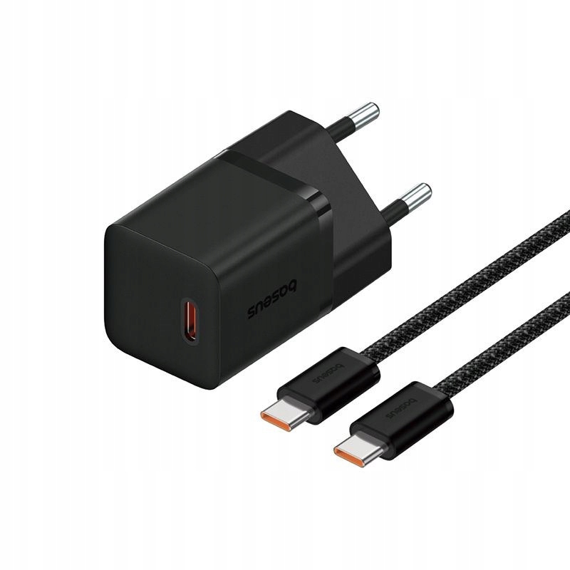 Мережевий зарядний пристрій з кабелем Baseus GaN5 Fast Charger (mini) 1C 25W EU Cluster Black (with: Fast Charging Data Cable Type-C)