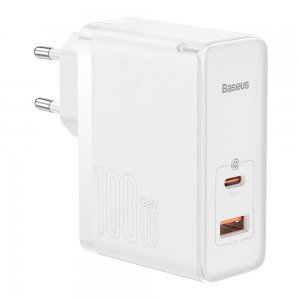 МЗП Baseus GaN5 Pro Fast Charger C+U 100W EU White (With Mini White Cable Type-C to Type-C 100W(20V/5A) 1m White）