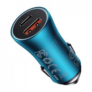 Автомобільний зарядний пристрій Baseus Golden Contactor Max Dual Fast Charger Car Charger U+C 60W Blue