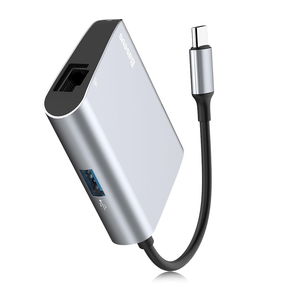 Переходник Baseus Enjoyment с Type-C на RJ45+USB3.0 HUB серый