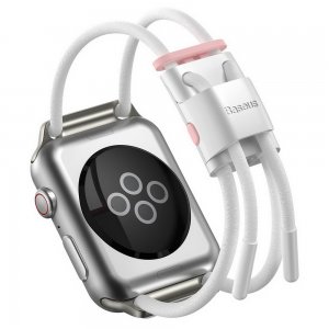 Ремешок Baseus Let's Go Cord Watch Strap белый + розовый для Apple Watch 42/44/45/49mm