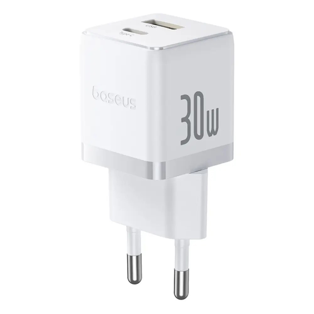 Мережевий зарядний пристрій з кабелем Baseus Palm Fast Charger C+U 30W EU Moon White (with USB-C to USB-C 60W (20V/3A) 1m Moon White)