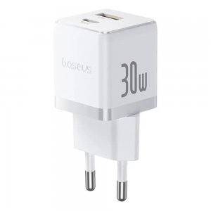 Мережевий зарядний пристрій з кабелем Baseus Palm Fast Charger C+U 30W EU Moon White (with USB-C to USB-C 60W (20V/3A) 1m Moon White)