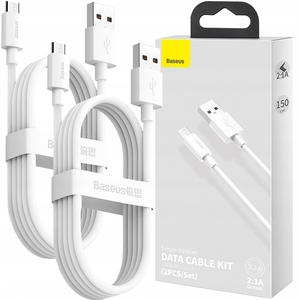 Кабель Baseus Simple Wisdom Data Cable Kit USB to Micro 2.1A (2PCS/Set）1.5m White