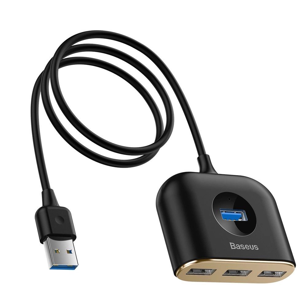 USB-хаб Baseus Square round 4 in 1 USB HUB Adapter(USB3.0 TO USB3.0*1+USB2.0*3) 1m Black