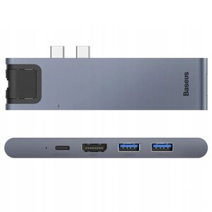 USB-Hub Baseus Thunderbolt C+Pro Seven-in-one smart HUB docking station Grey