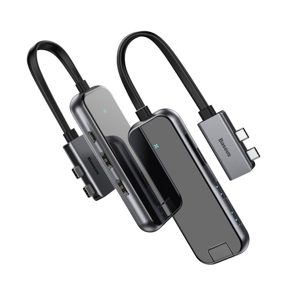 Хаб Baseus Type-C Multifunctional HUB Adapter (2*Type-C to HDMI*2+USB3.0*2+SD/TF*1+PD) серый