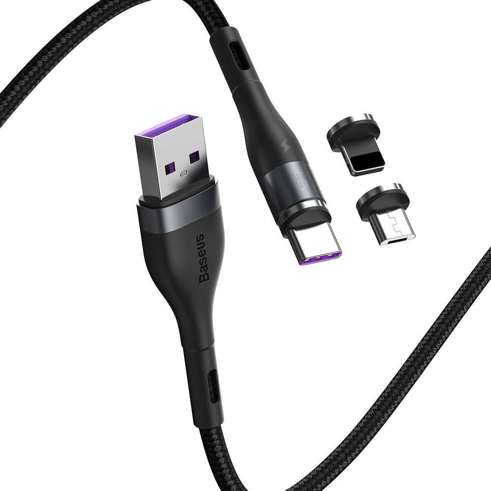 Кабель Baseus Zinc Magnetic Safe Fast Charging Data Cable USB to M + L + C 5A 1m (CA1T3-BG1)