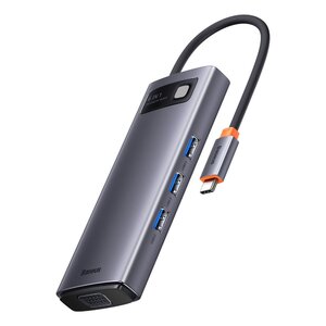 USB-Hub Baseus Metal Gleam Series 6-in-1 Multifunctional Type-C HUB Docking Station Gray ?Type-C to HDMI*1+USB3.0*3+PD*1+VGA*1?